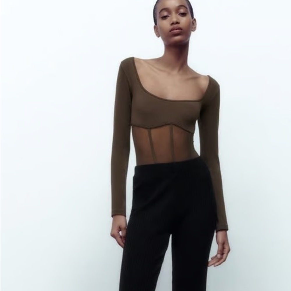 Zara Seamless Tulle Corset Bodysuit